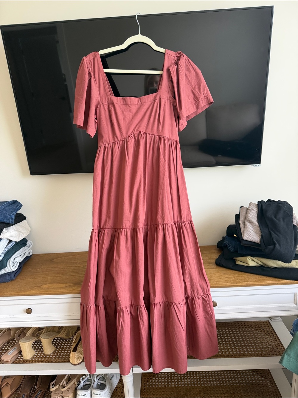 Abercrombie & Fitch Dusty Rose Square Neck Tiered Maxi Dress
